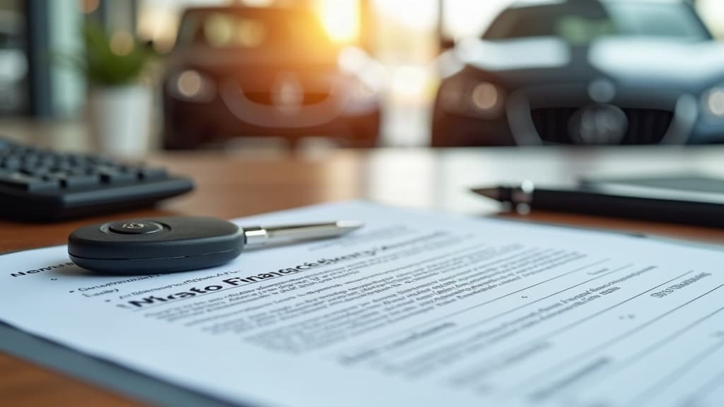 Automobilio raktai ir finansavimo sutartis ant stalo